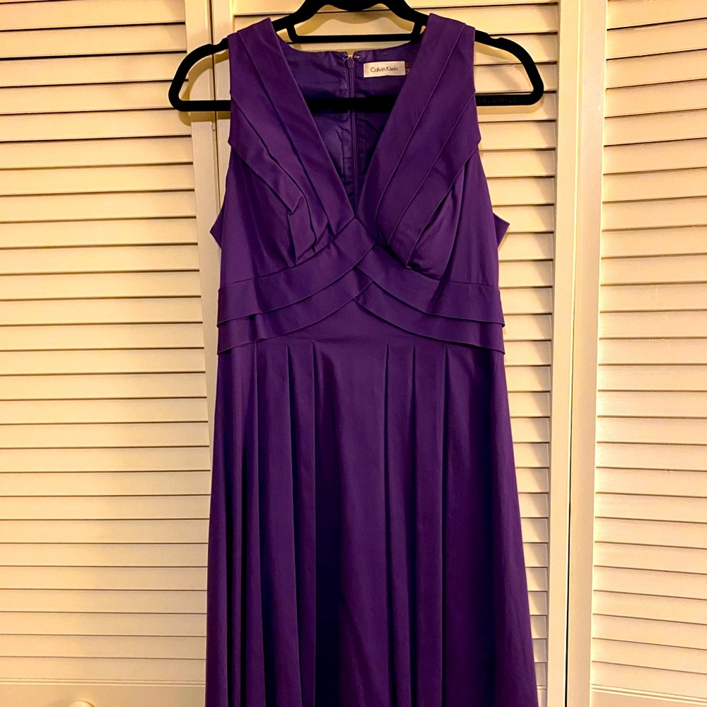 Calvin Klein pleated fit and flare dress, purple
